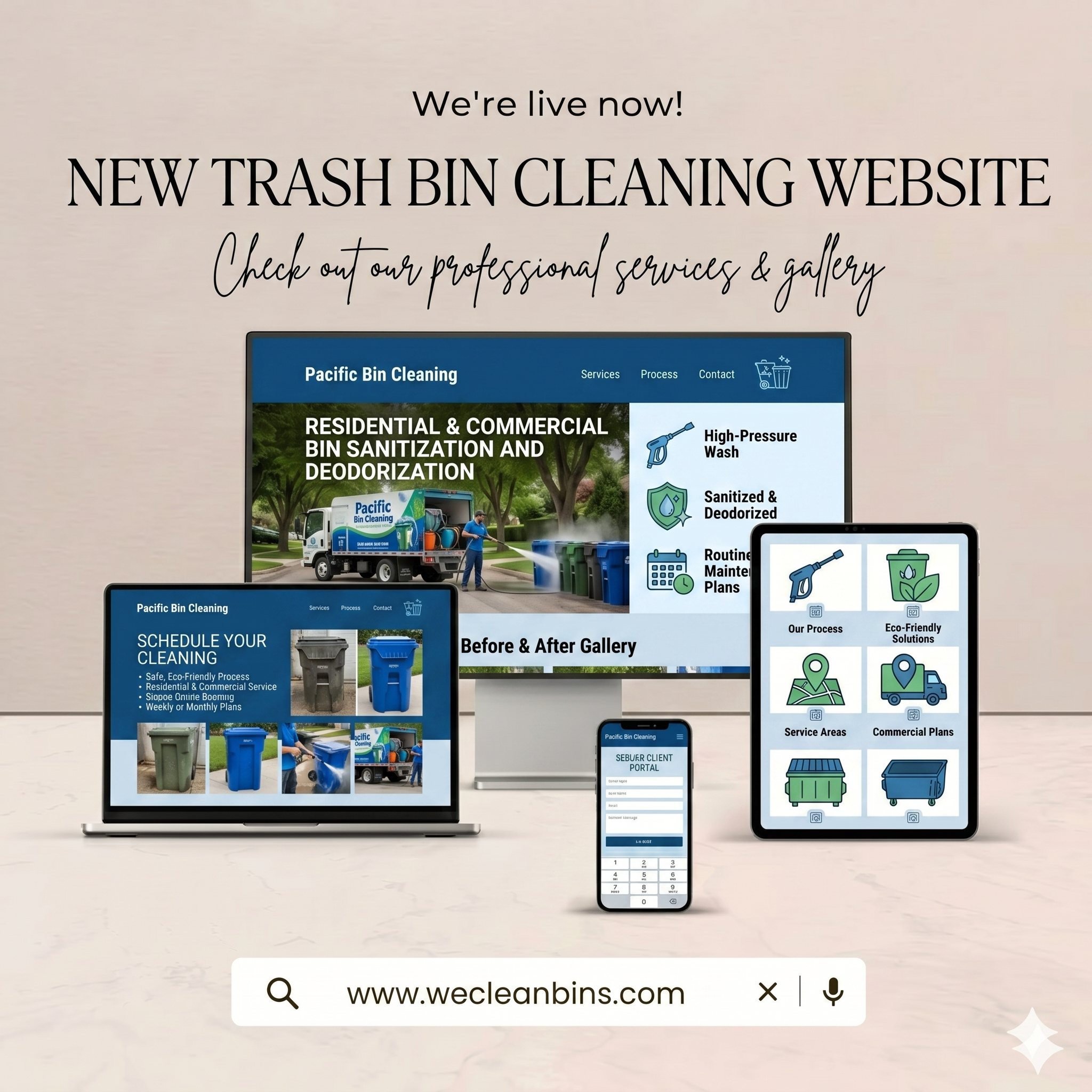 Beautiful fast bin cleaning business website design